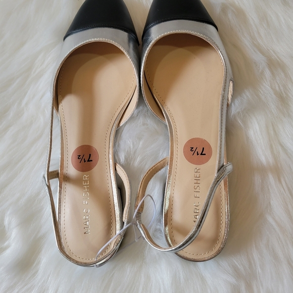 Marc Fisher Silver and Black Slingback Flats - Picture 3 of 6